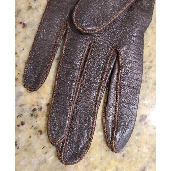 Vintage Size XS 5 3/4 Brown Soft Leather Formal 10" Long Gloves Scallop Edge - Picture 6 of 12